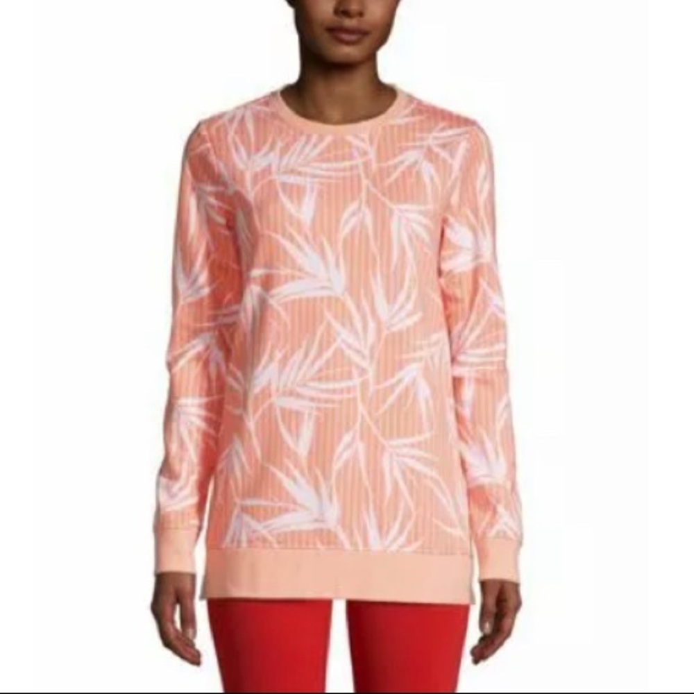 NWOT Lands' End Women's LS Sweatshirt Tunic Crisp Peach Stripe Palm SZ L